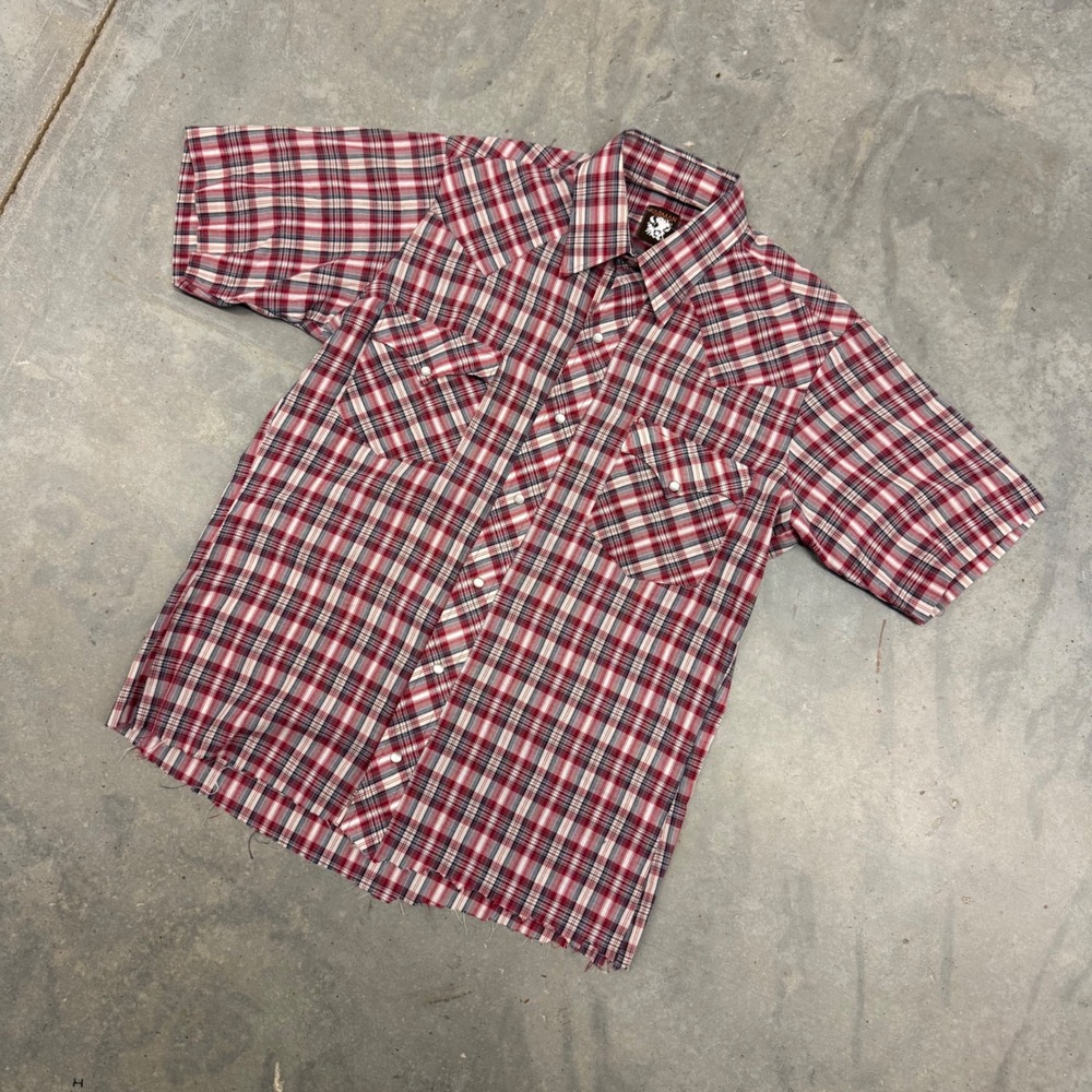 90s Mens Karman Western Pearl Snap Plaid Short Sleeve Shirt Medium